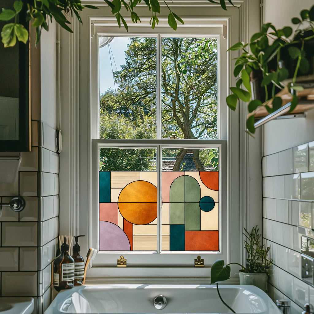 Privacy Window Film Mid Century Geometric Circles and Arches
