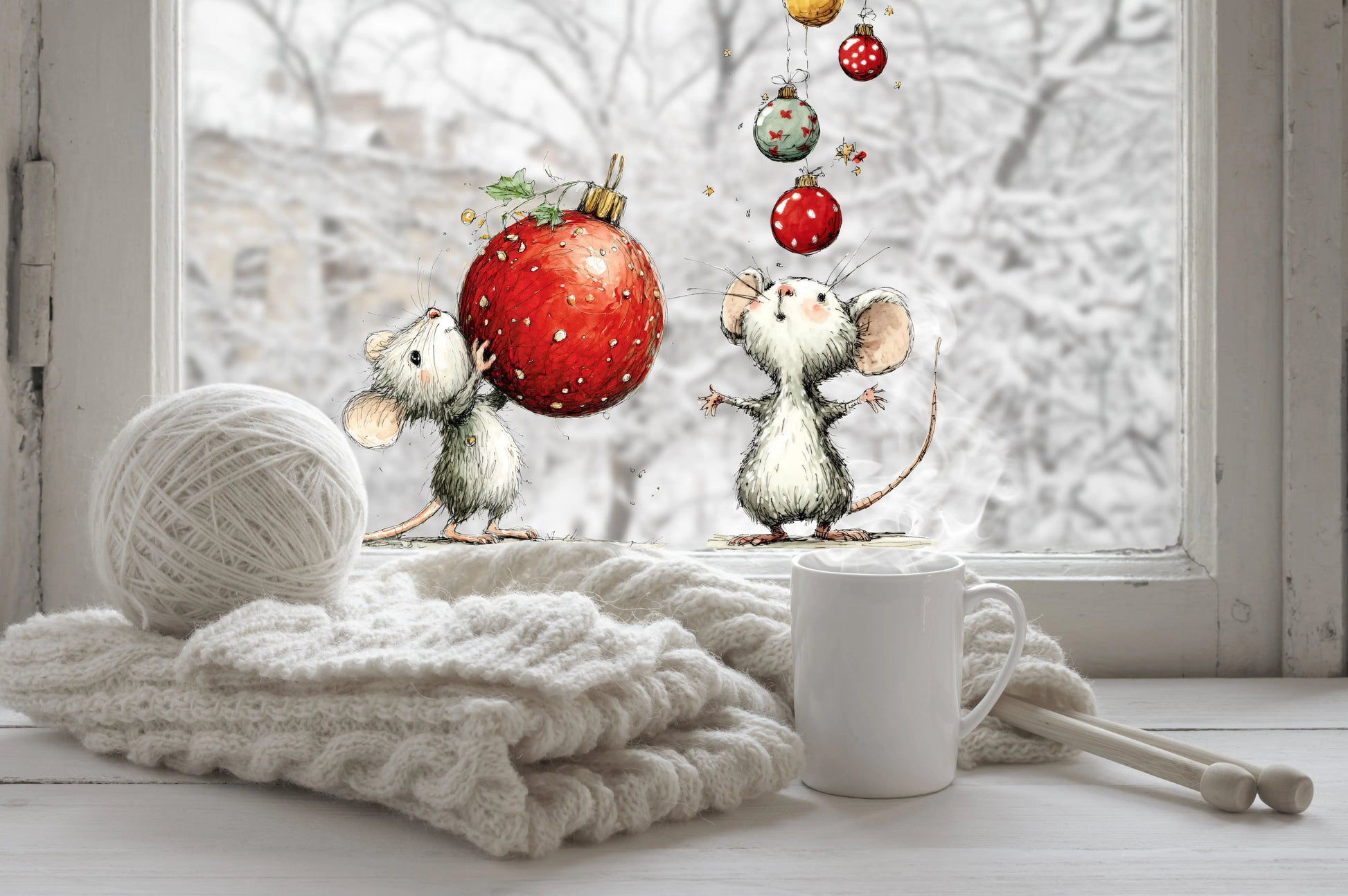 Double-Sided Christmas Mouse Window Sticker: Festive Christmas Window Decals Creative Windows