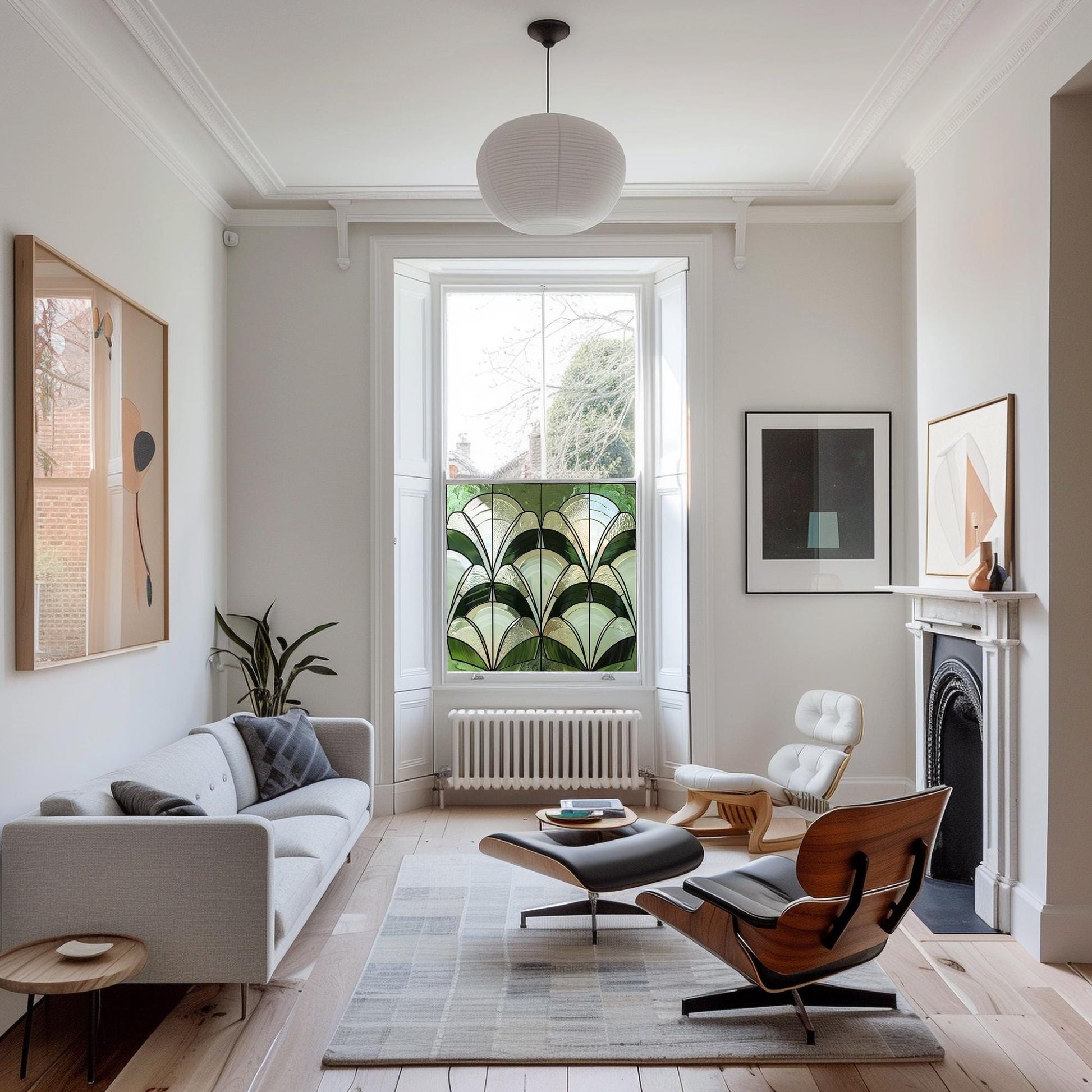 Green Art Deco Window Film, Privacy Window Film, Decorative Window Film, Patterned Window Film, Coloured Window Film, Stained Glass Creative Windows