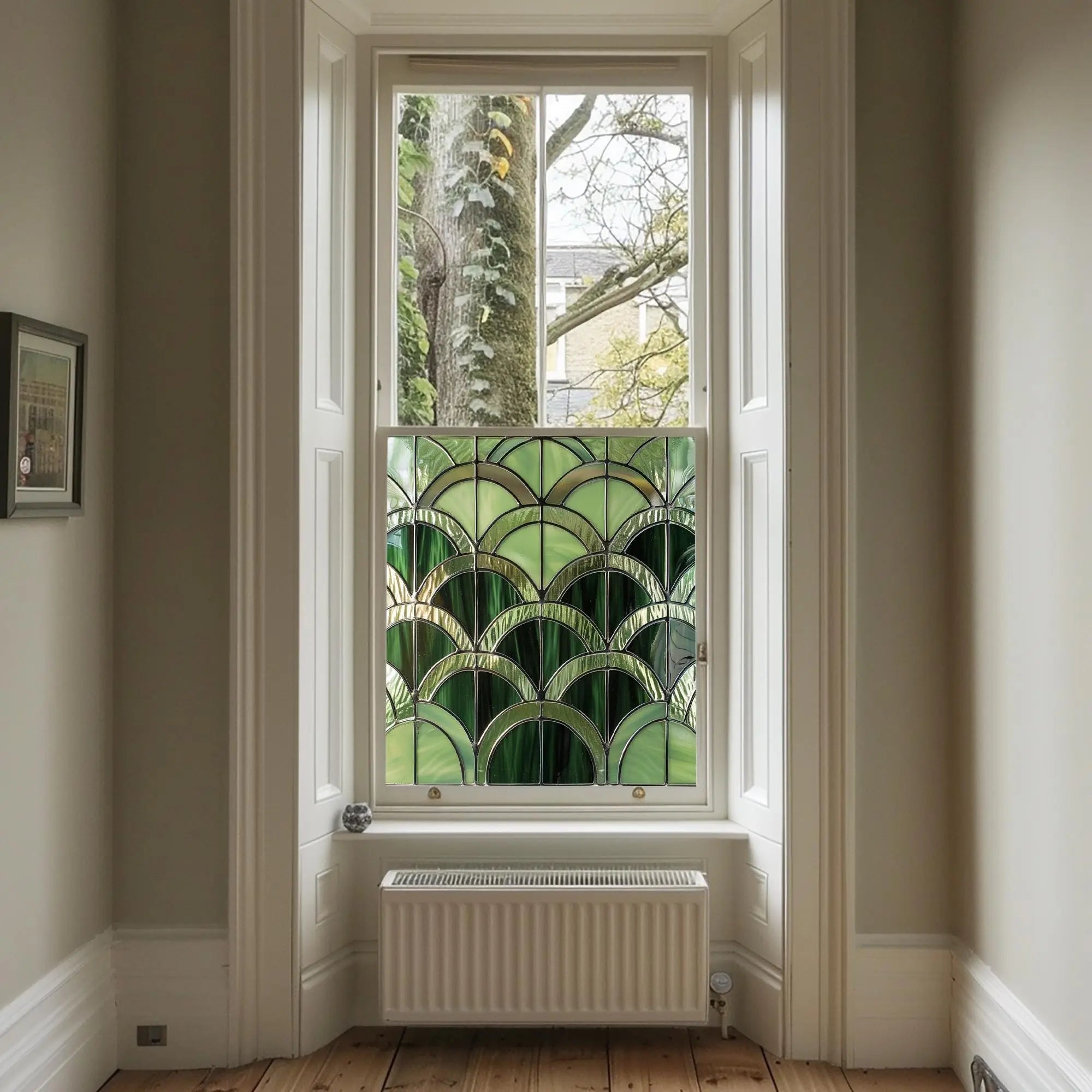 Stained Glass Privacy Window Film Green Fan Creative Windows