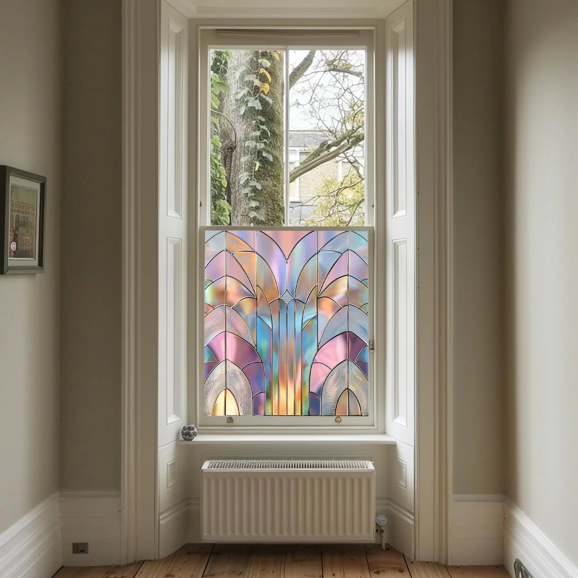 Stained Glass Privacy Window Film, Pastel Fan Design Creative Windows