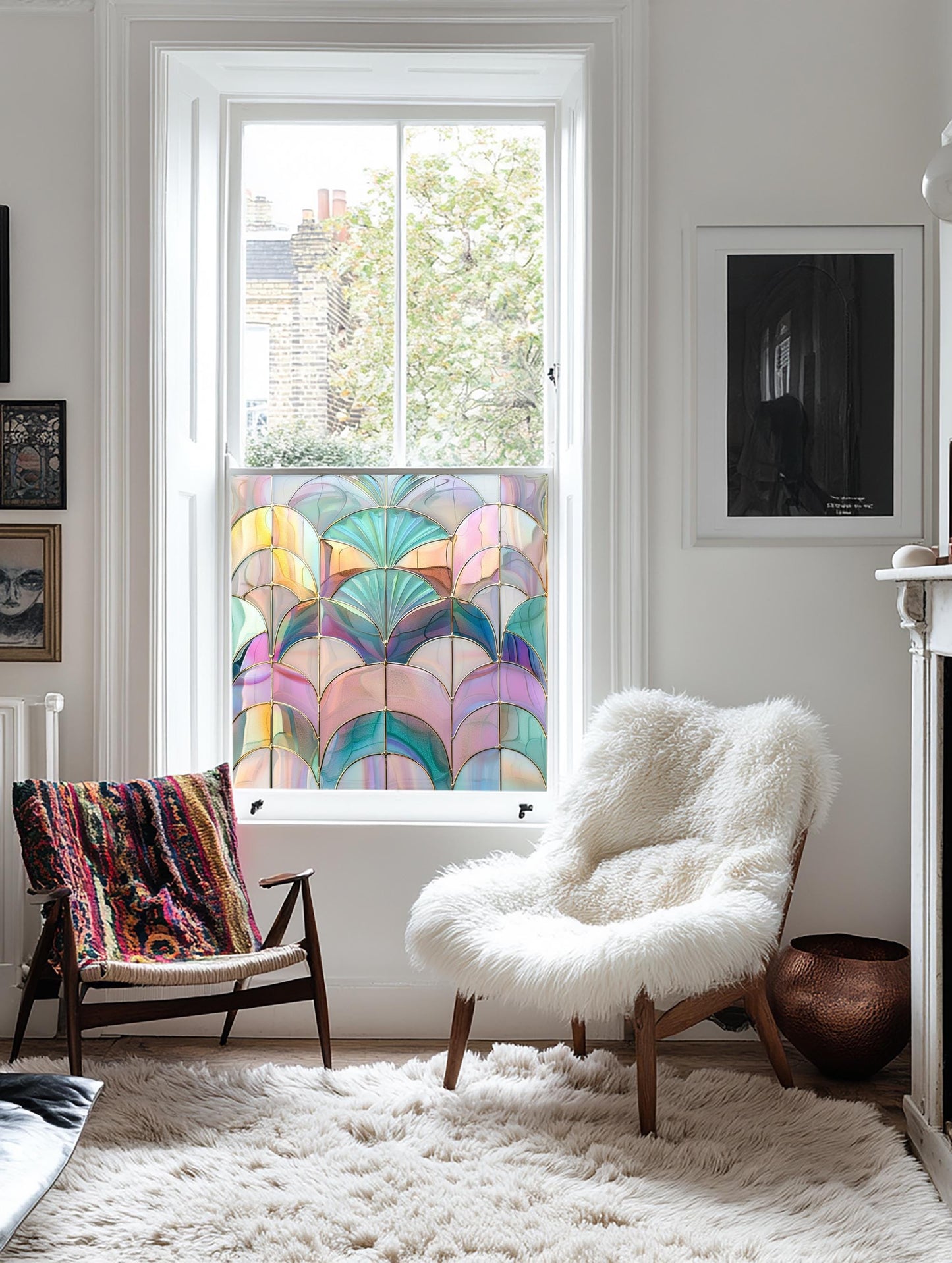 Rainbow Coloured Window Film, Privacy Window Film, Art Deco Window Film, Decorative Window Film, Stained Glass Window Film, Window Film Creative Windows
