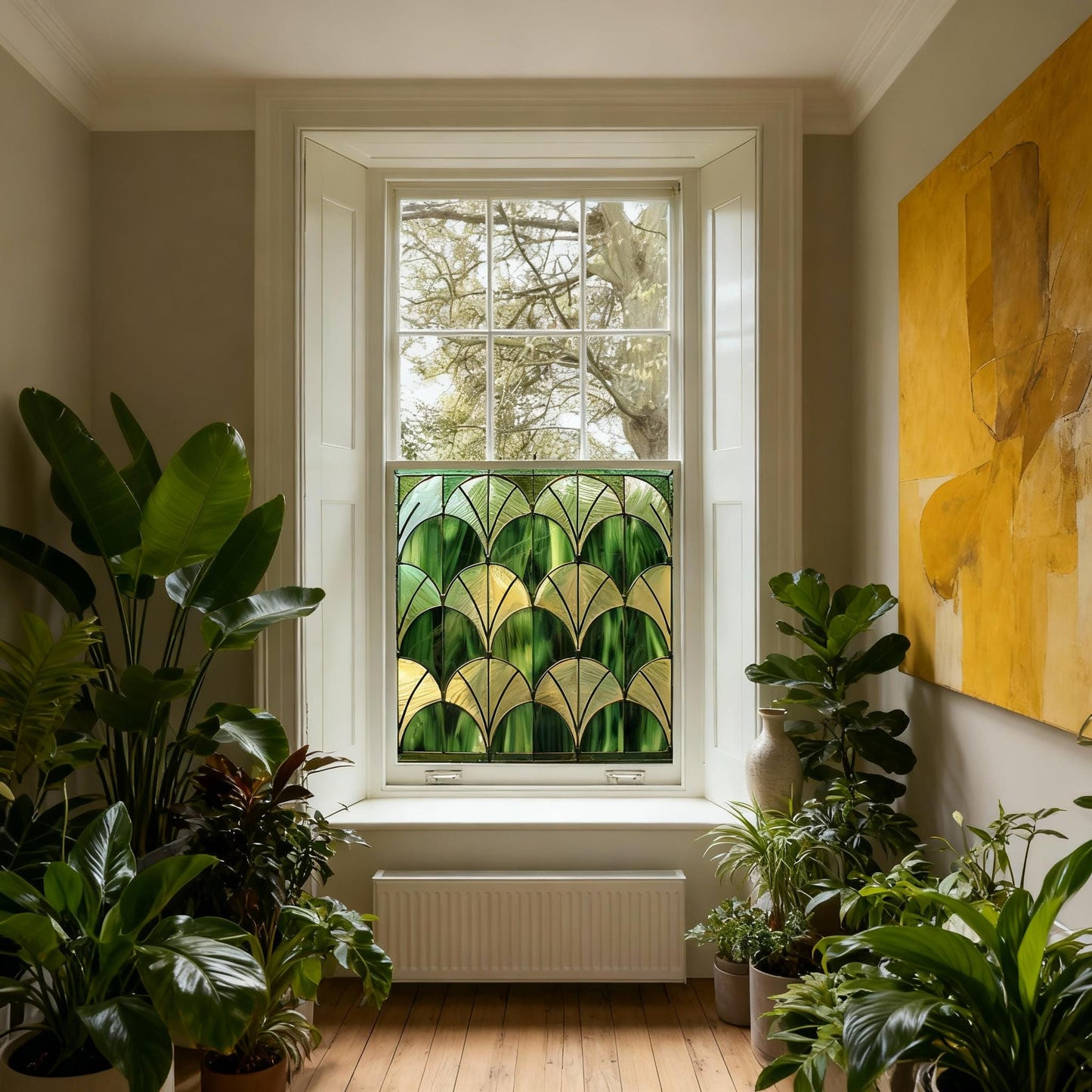 Art Deco Window Film: Green Stained Glass Privacy Film Creative Windows