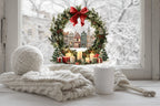 Christmas Village Wreath Window Sticker – Double Sided Reusable Festive Decor Creative Windows