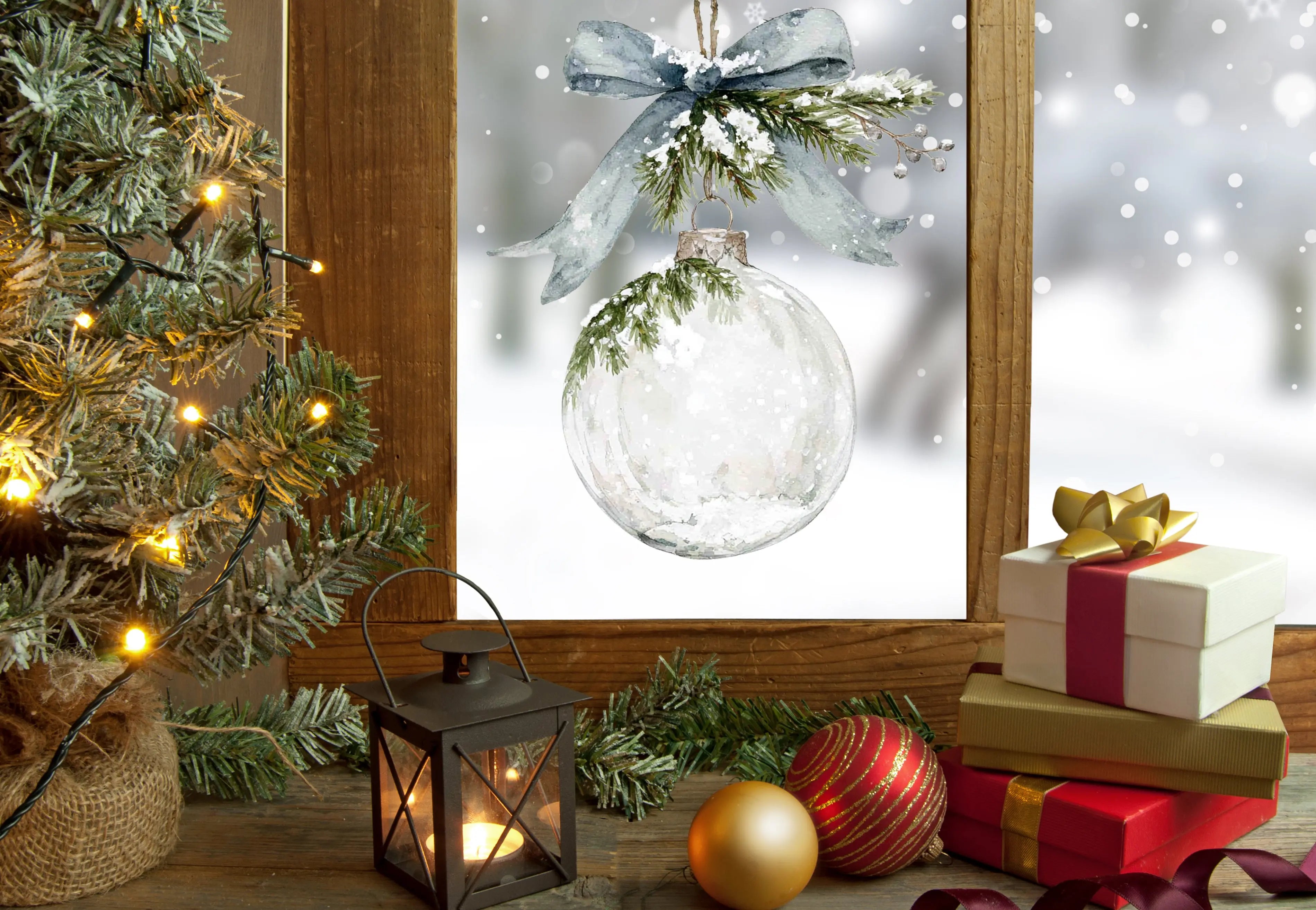 Double Sided Reusable Frosted Christmas Bauble Window Sticker Creative Windows