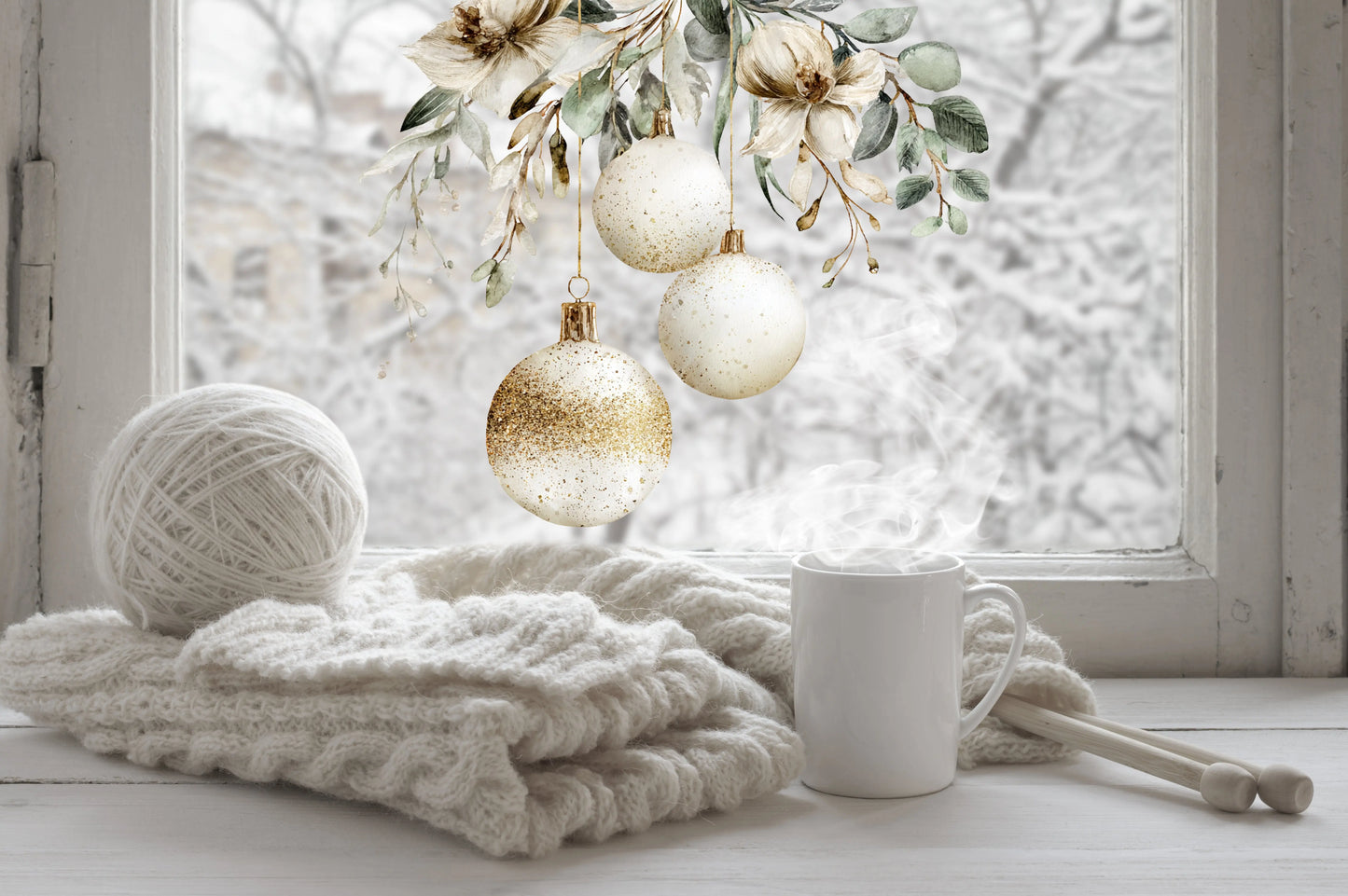 Gold and White Bauble Trio Christmas Window Sticker Creative Windows