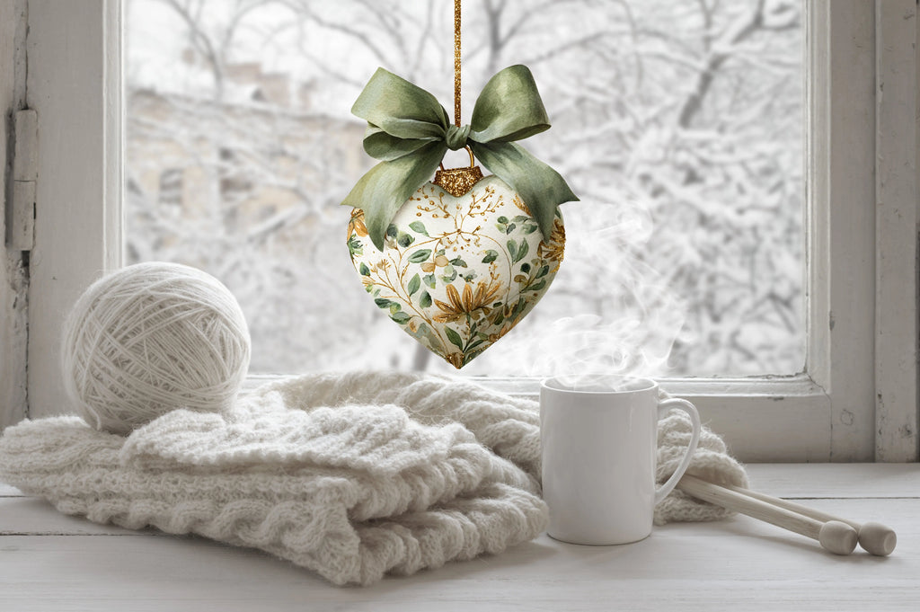 Green Bow Heart Bauble Christmas Window Sticker – Double Sided Reusable Festive Decor Creative Windows