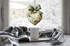 Green Bow Heart Bauble Christmas Window Sticker – Double Sided Reusable Festive Decor Creative Windows