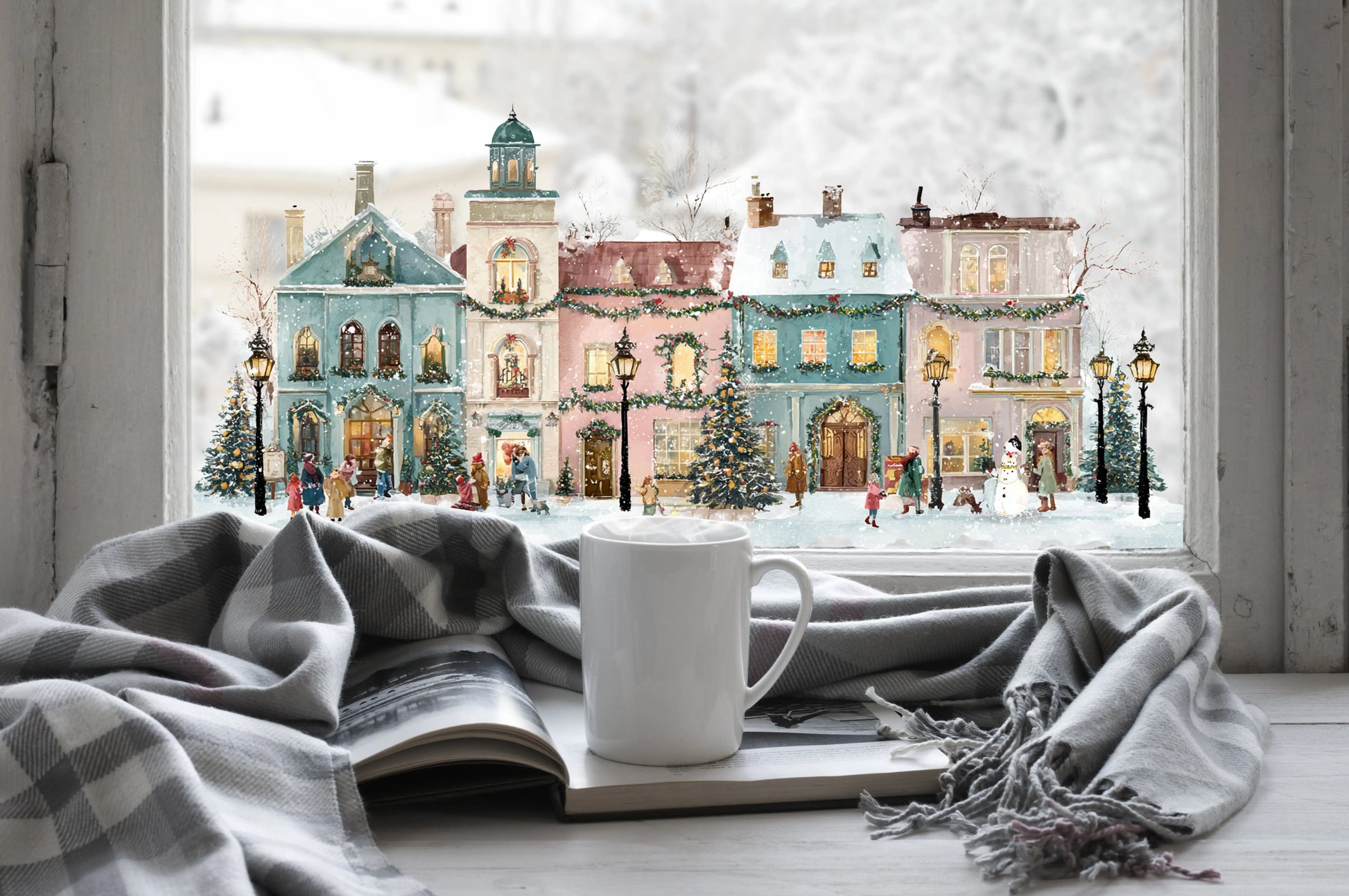 Double-Sided Christmas Window Sticker, Winter Village Reusable Decal Creative Windows