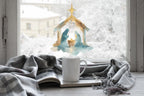Watercolor Nativity Christmas Window Sticker – Reusable Double-Sided Festive Manger Scene with Gold Star Creative Windows