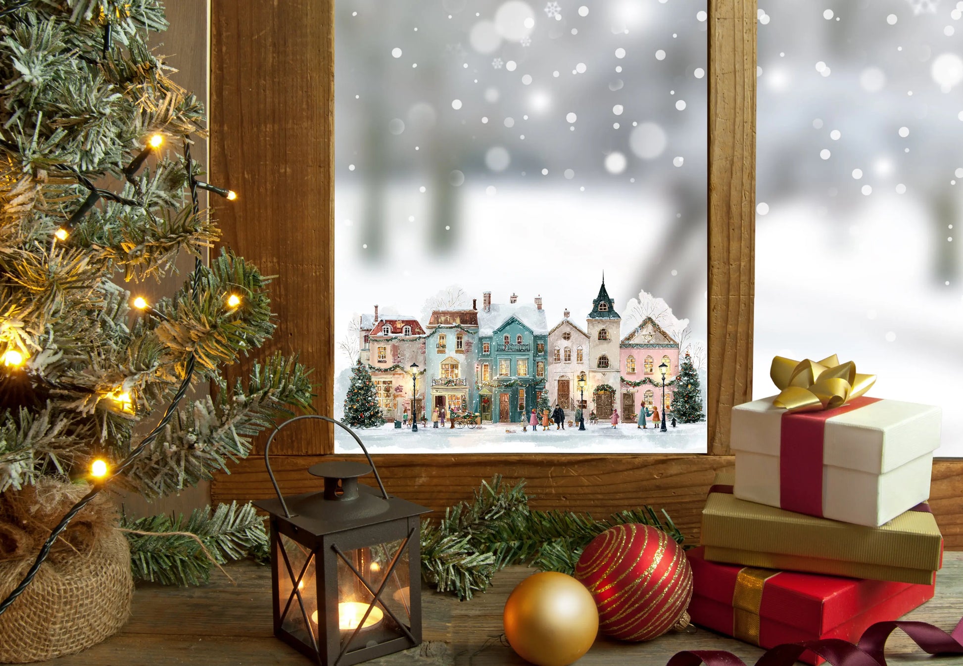Christmas Village Window Sticker Creative Windows