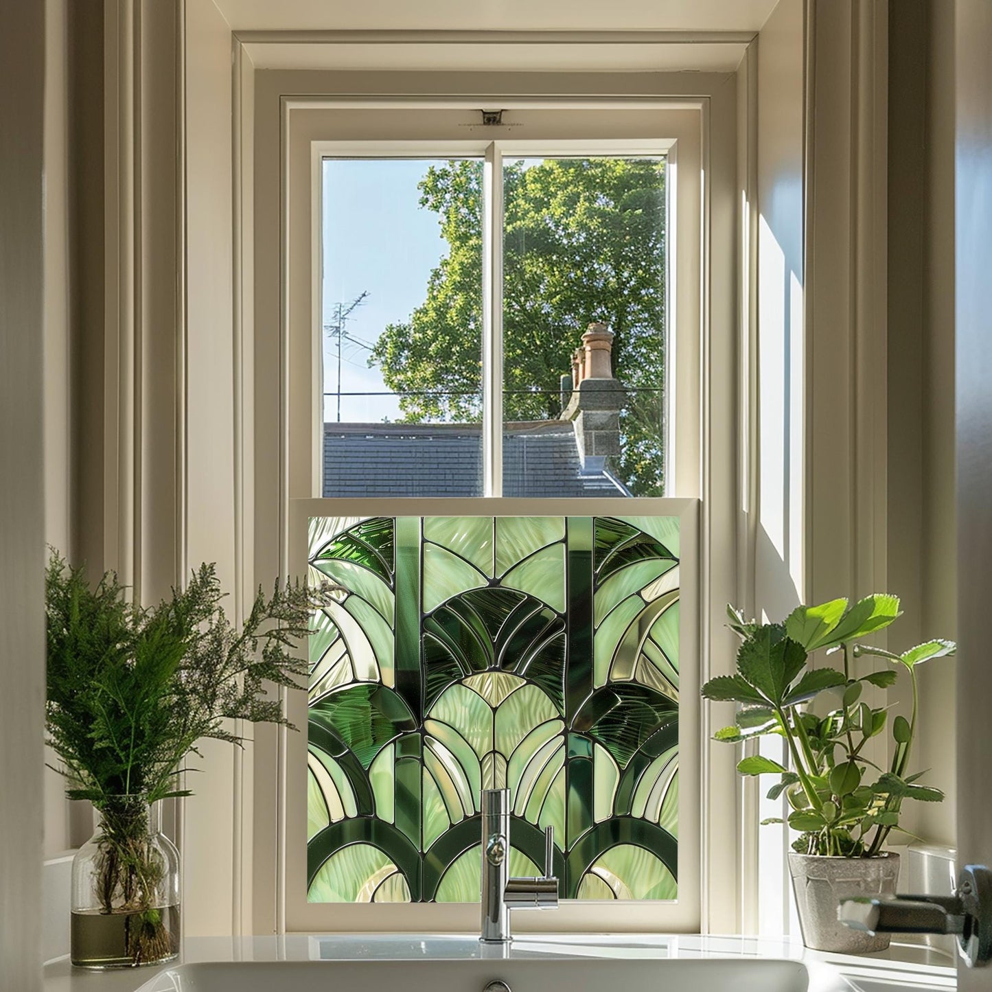 Green Art Deco Window Film, Decorative Window Film, Front Door Window Film, Stained Glass Window Film, Window Film, Privacy Window Film, Creative Windows