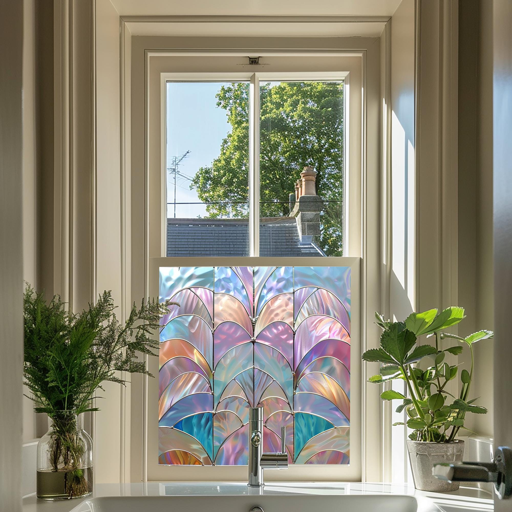Multi-coloured Window Film, Privacy Window Film, Art Deco Window Film, Decorative Window Film, Window Film, Stained Glass Window Film Creative Windows