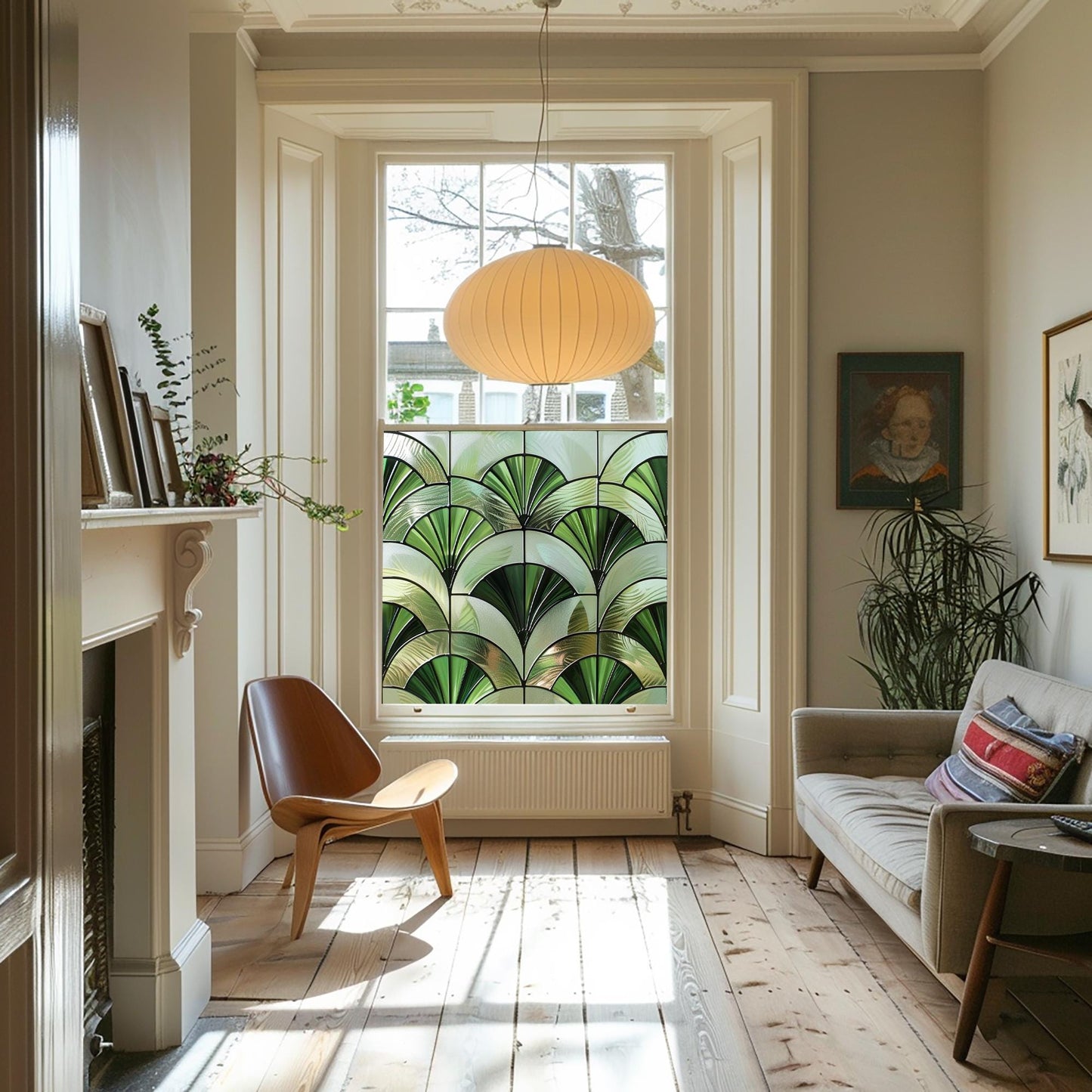 Window Film, Privacy Window Film, Green Art Deco Window Film, Decorative Window Film, Bathroom Window Film, Stained Glass Window Film Creative Windows