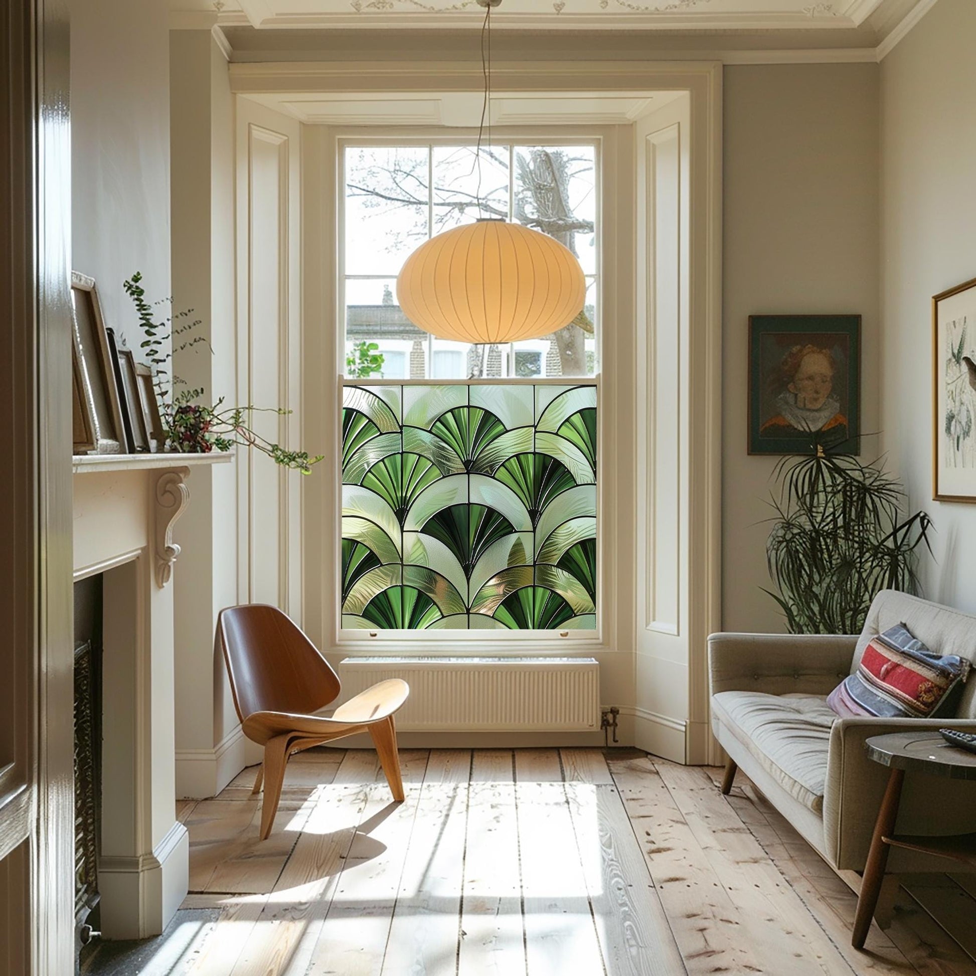 Window Film, Privacy Window Film, Green Art Deco Window Film, Decorative Window Film, Bathroom Window Film, Stained Glass Window Film Creative Windows