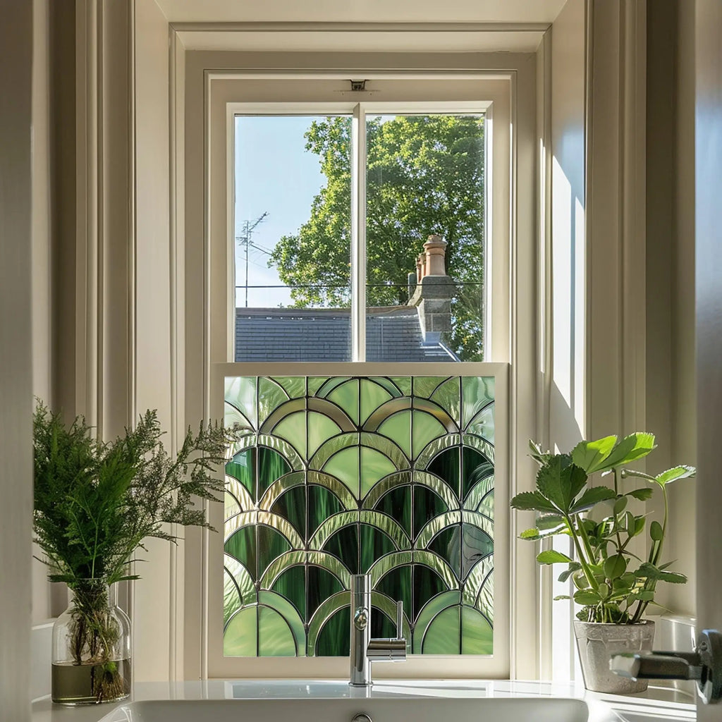 Stained Glass Privacy Window Film Green Fan Creative Windows