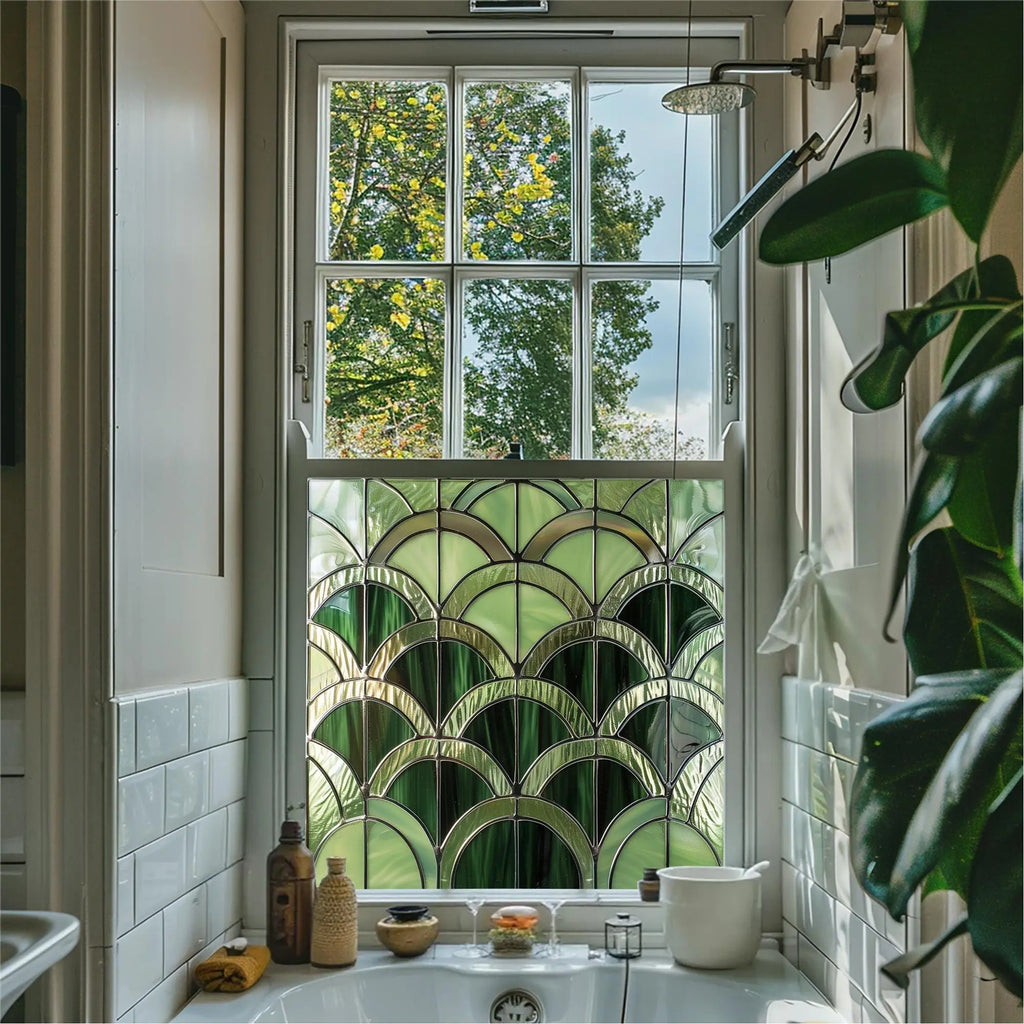 Stained Glass Privacy Window Film Green Fan Creative Windows