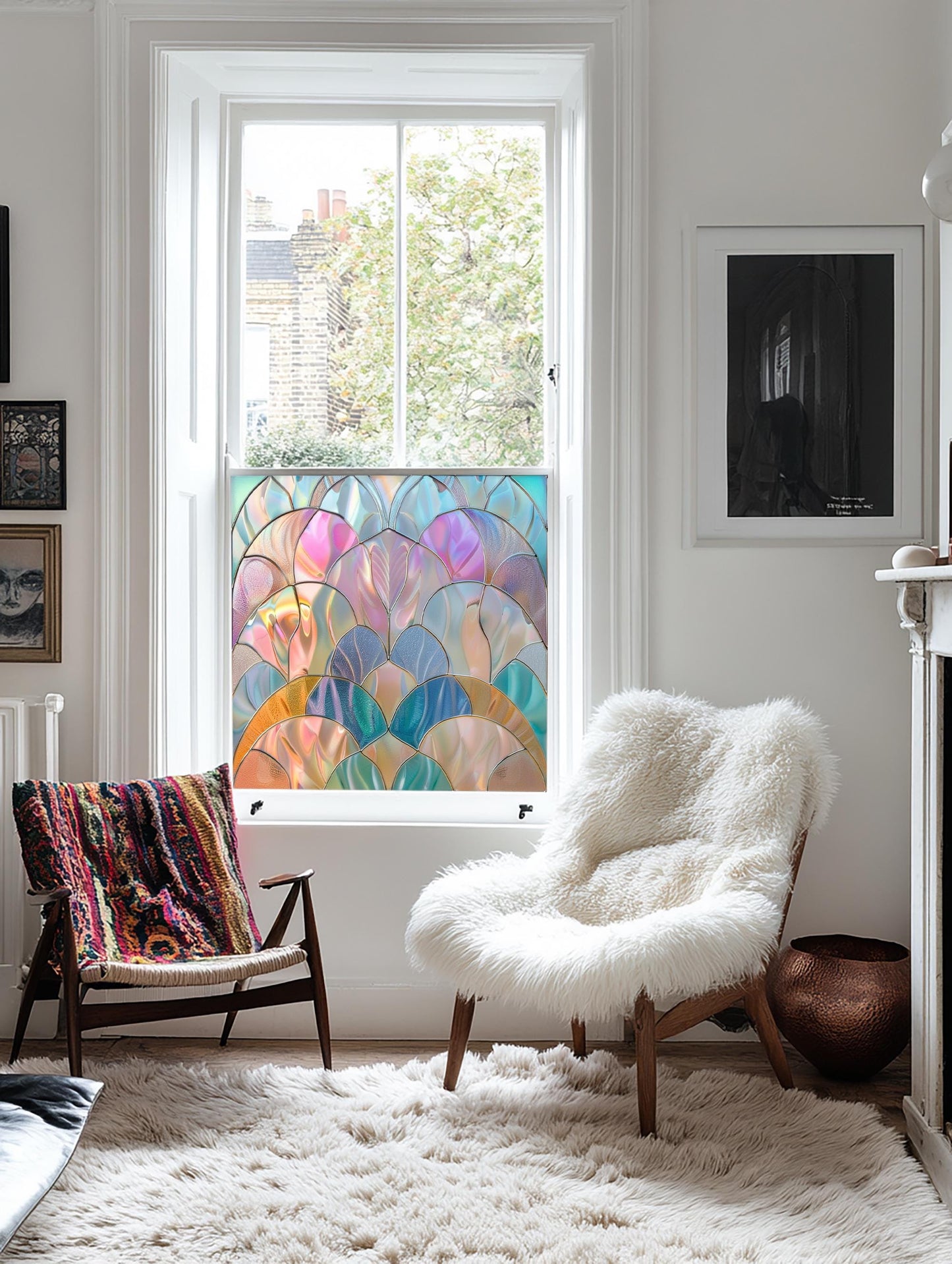 Rainbow Coloured Window Film, Privacy Window Film, Art Deco Window Film, Decorative Window Film, Stained Glass Window Film, Window Film Creative Windows