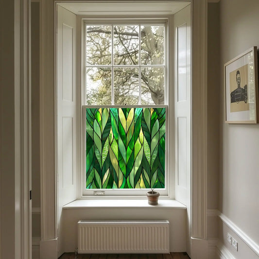 Green Art Deco Window Film - Arborio Stained Glass Privacy Window Film Creative Windows