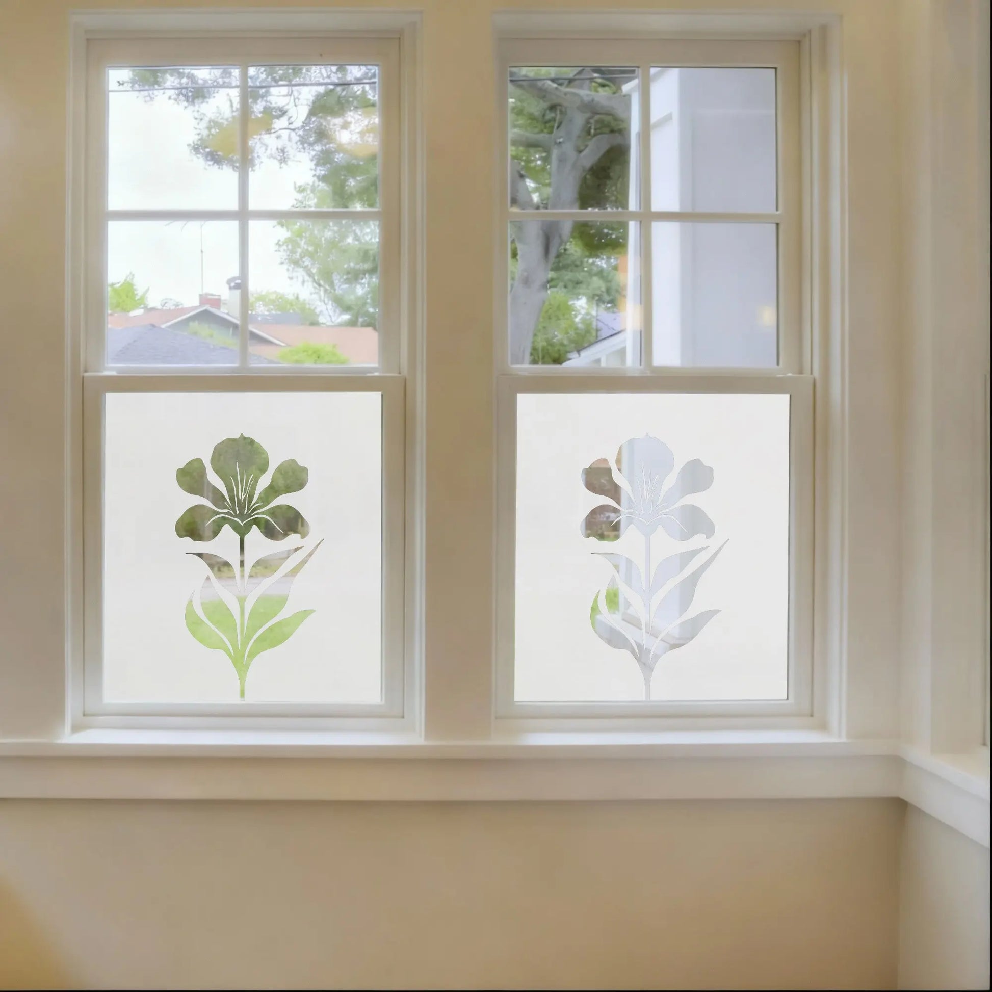 Corsico Frosted Window Film, Floral Privacy Film with Cut-Out Design Creative Windows