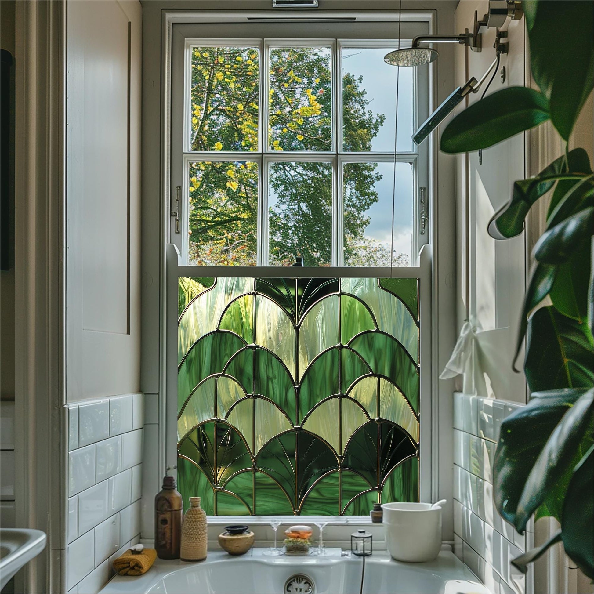 Green Window Film, Privacy Window Film, Art Deco Window Film, Decorative Window Film, Window, Window Film, Stained Glass Window Film Creative Windows