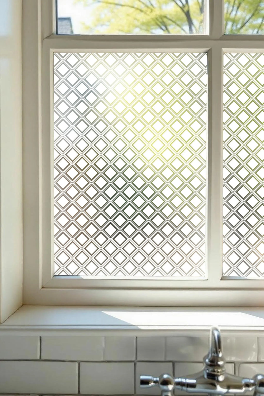 Privacy Window Film Geometric Diamond Pattern Frosted Glass Film