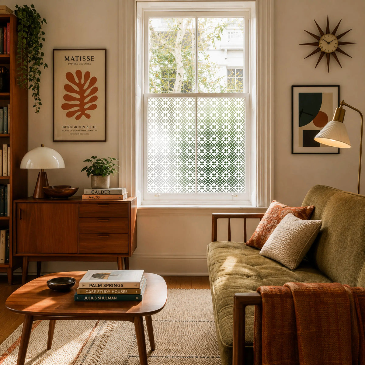 Privacy Window Film Interlocking Geometric Pattern Frosted Glass Film