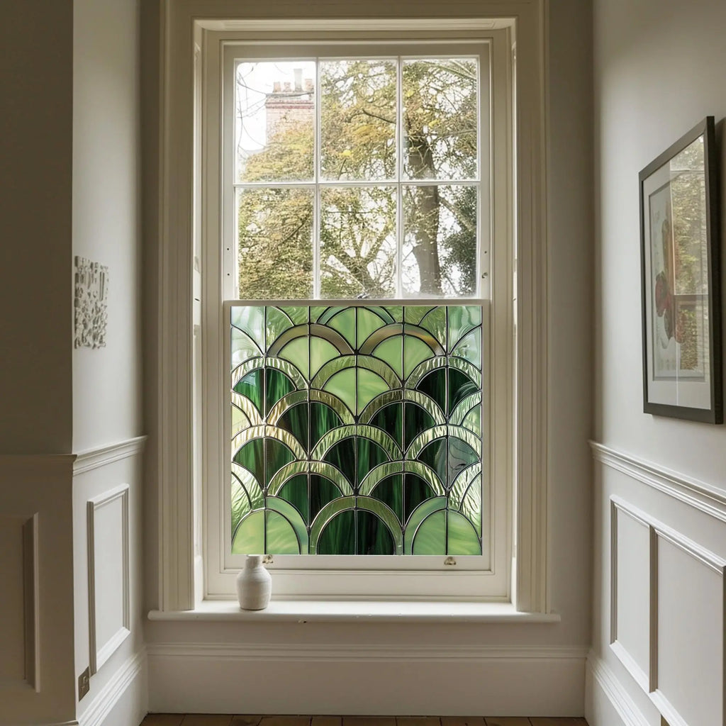 Stained Glass Privacy Window Film Green Fan Creative Windows