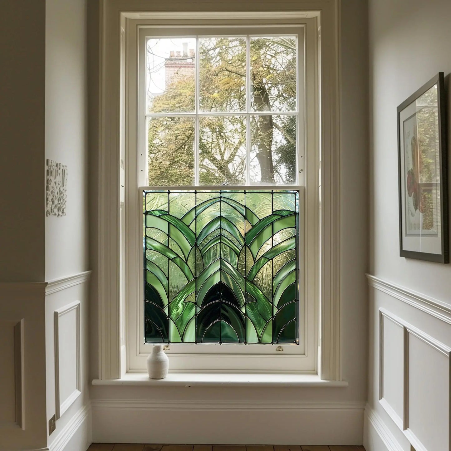 Green Art Deco Window Film - Orero Privacy Stained Glass Window Film Creative Windows