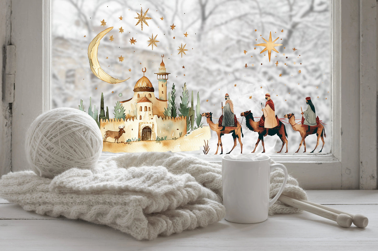 Three Kings Nativity Window Cling: Double-Sided Reusable Christmas Sticker Creative Windows