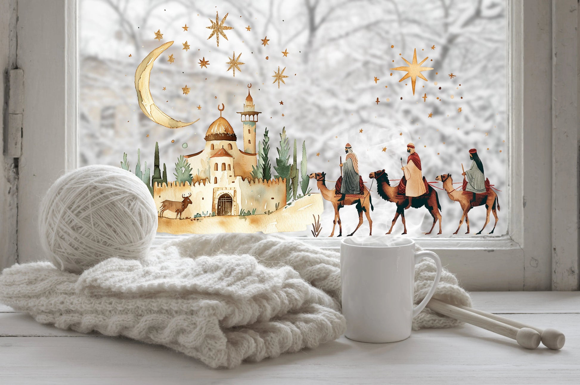 Three Kings Nativity Window Cling: Double-Sided Reusable Christmas Sticker Creative Windows