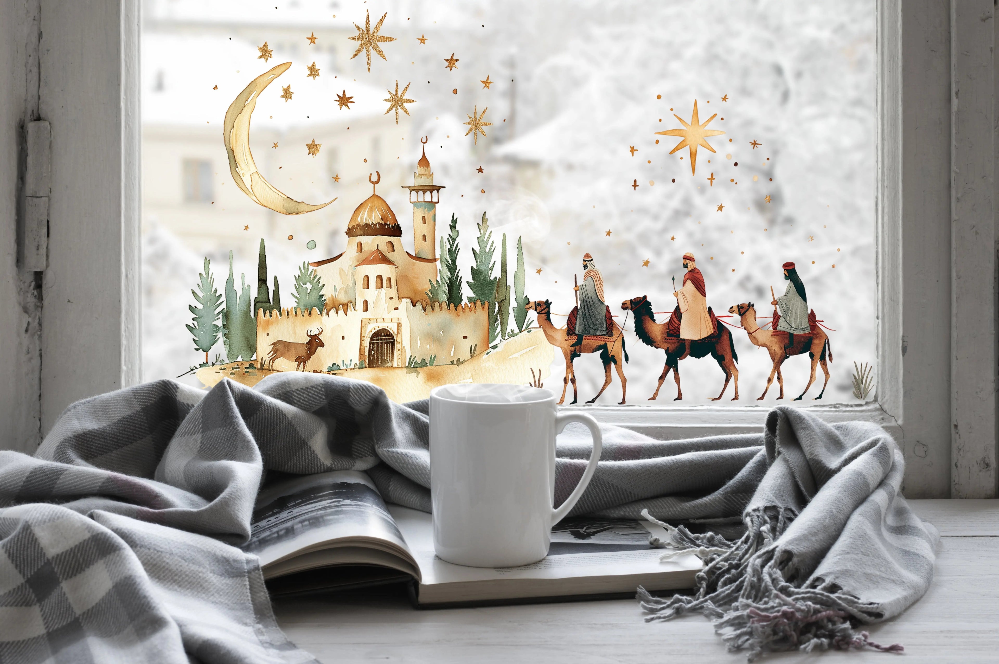 Three Kings Nativity Window Cling: Double-Sided Reusable Christmas Sticker Creative Windows