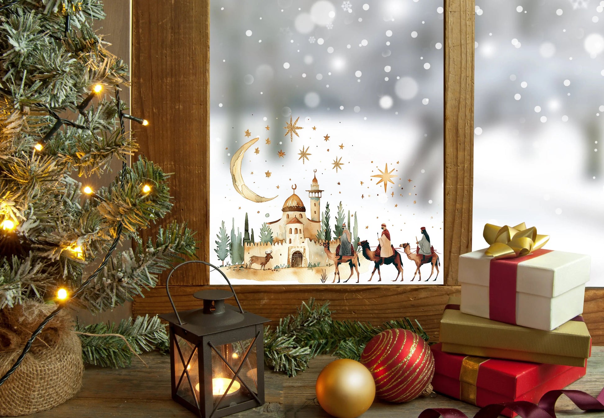 Three Kings Nativity Window Cling: Double-Sided Reusable Christmas Sticker Creative Windows