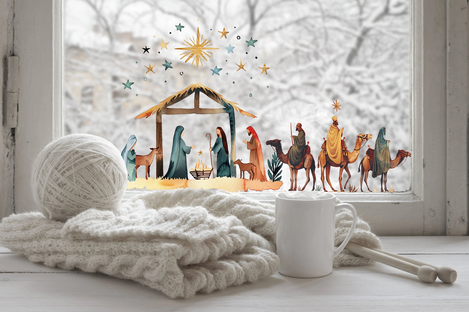 Three Kings Nativity Window Cling: Double-Sided Reusable Christmas Sticker Creative Windows