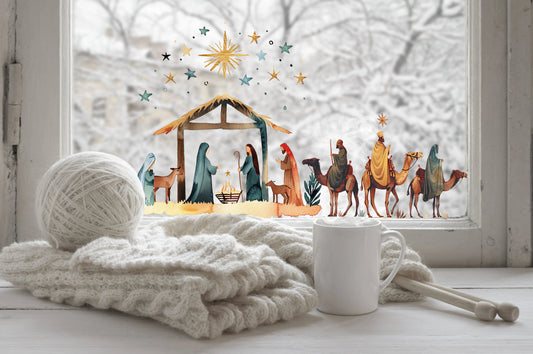 Three Kings Nativity Window Cling: Double-Sided Reusable Christmas Sticker Creative Windows