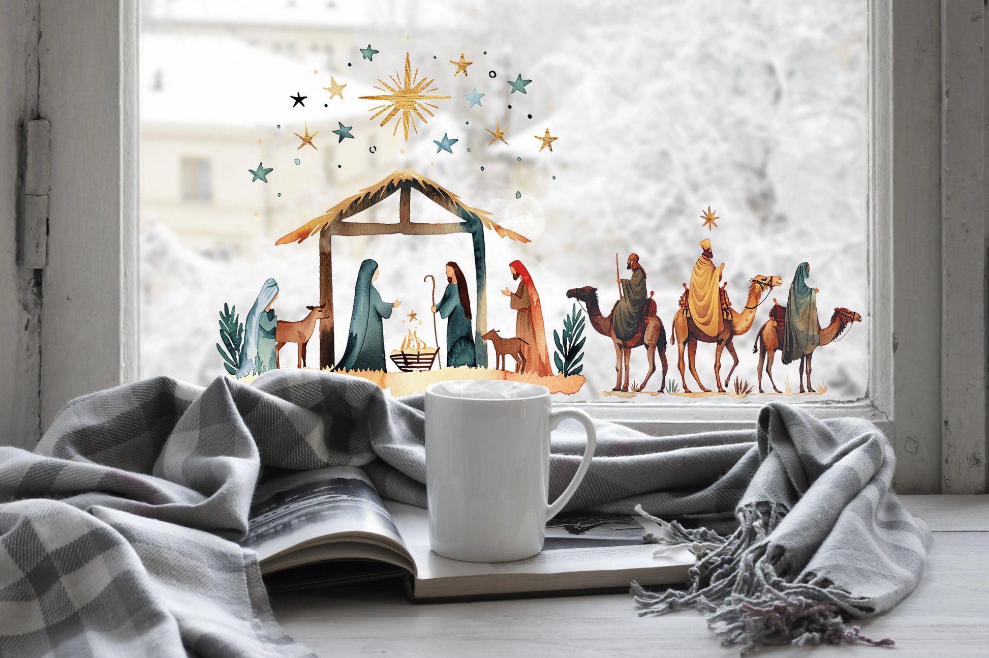 Three Kings Nativity Window Cling: Double-Sided Reusable Christmas Sticker Creative Windows