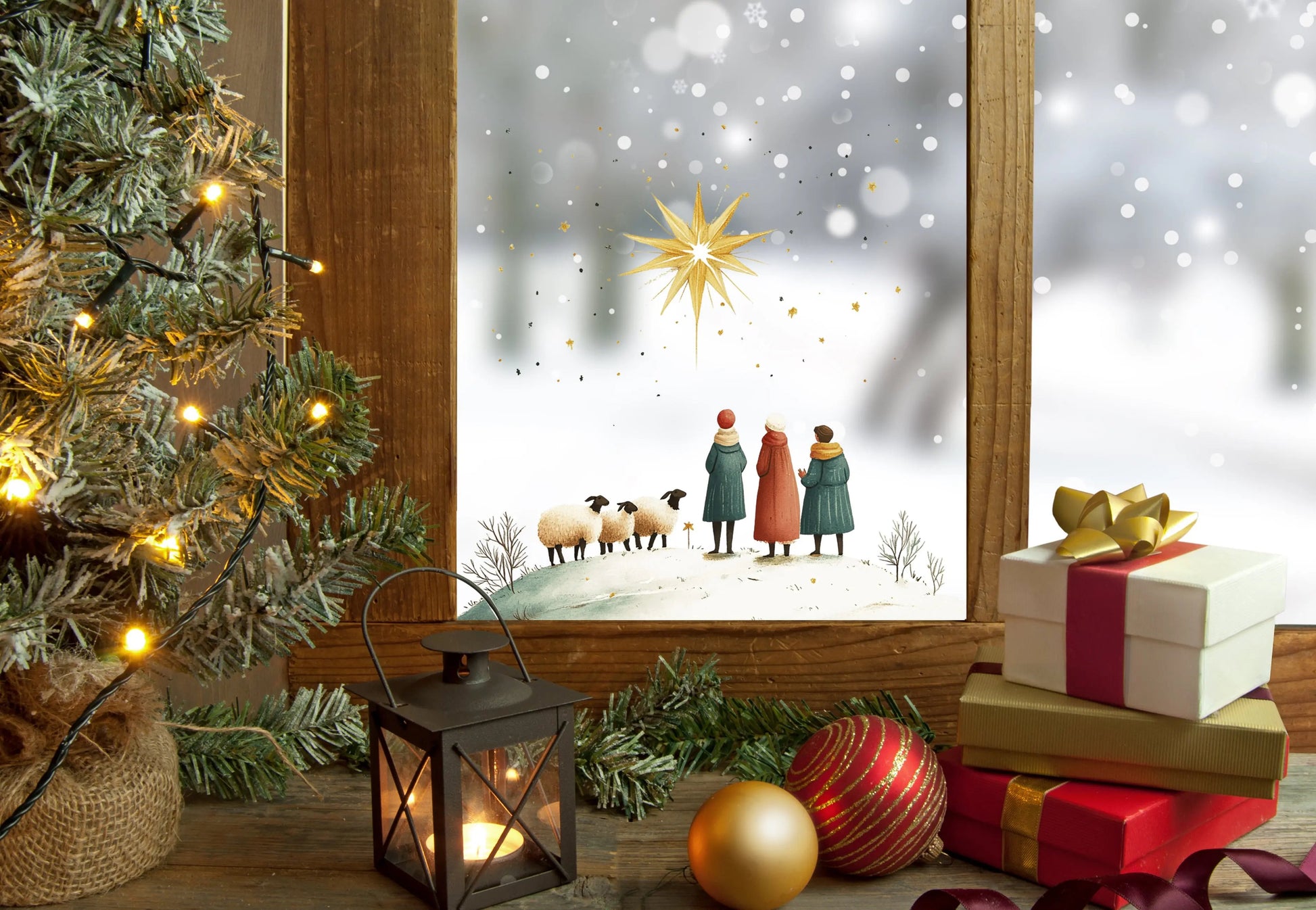 Three Kings Nativity Window Cling: Reusable Christmas Window Sticker