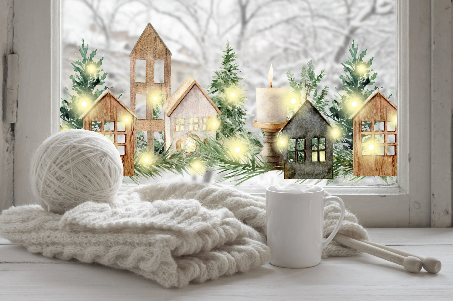 Double-Sided Christmas Window Sticker: Winter Scene Reusable Decal