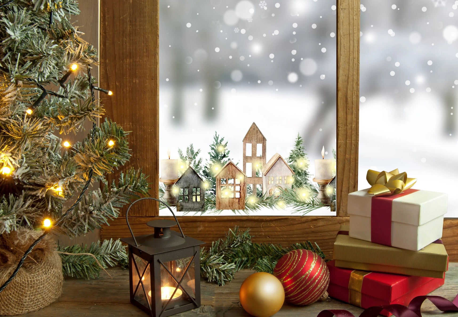 Double-Sided Christmas Window Sticker: Winter Scene Reusable Decal