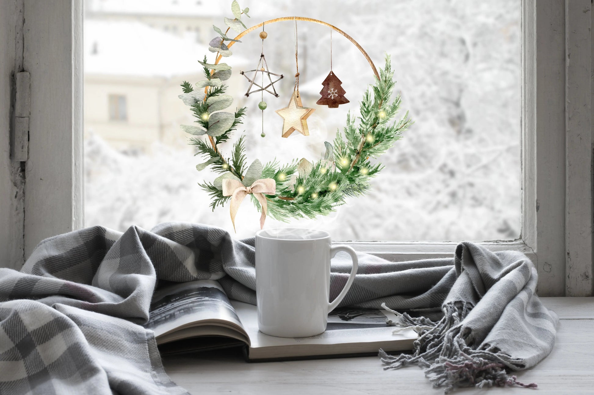 Double-Sided Christmas Wreath Window Sticker: Festive Holiday Decor