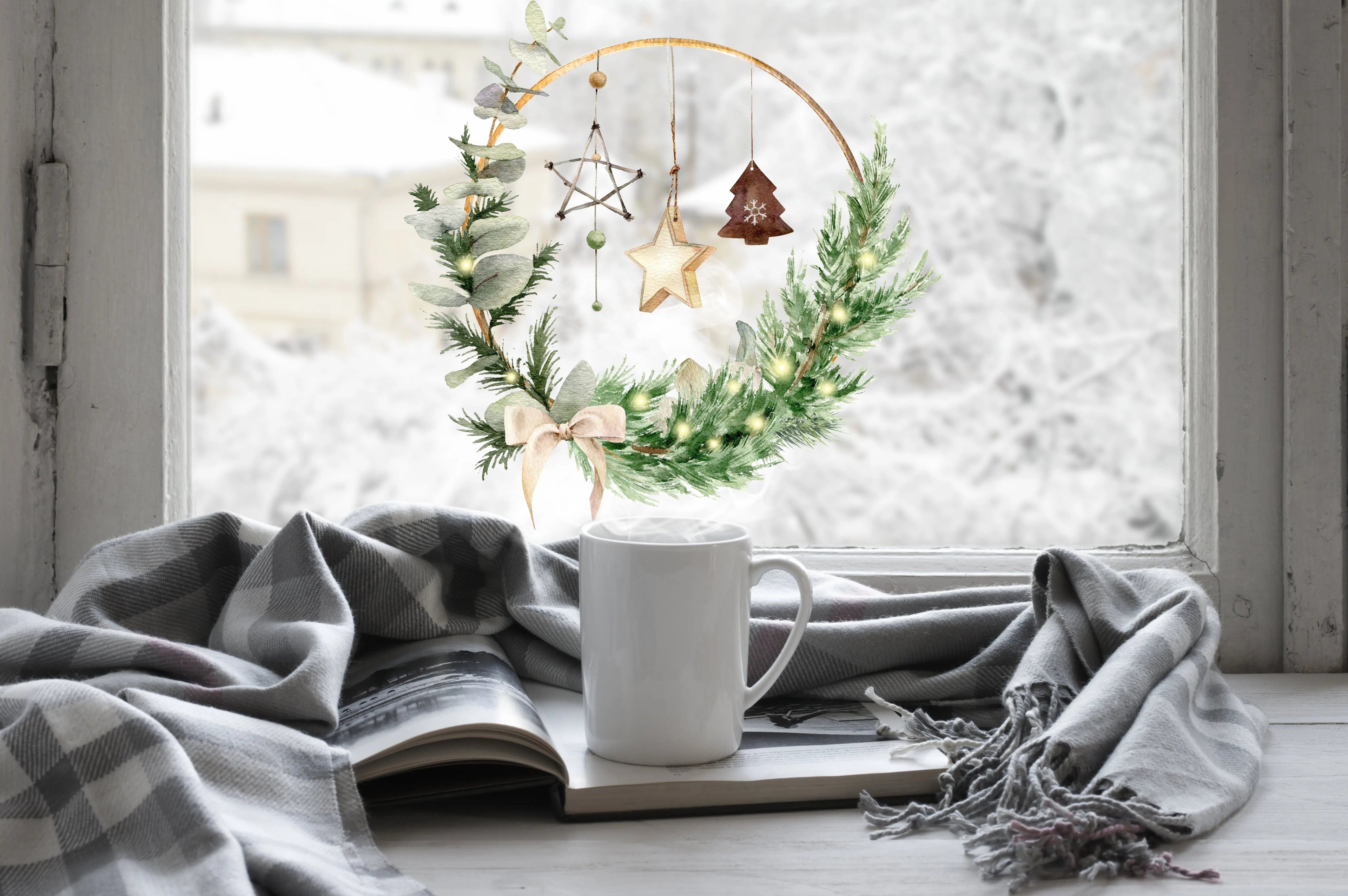 Double-Sided Christmas Wreath Window Sticker: Festive Holiday Decor