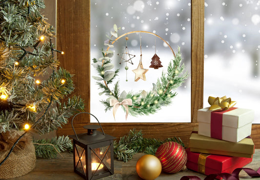Double-Sided Christmas Wreath Window Sticker: Festive Holiday Decor
