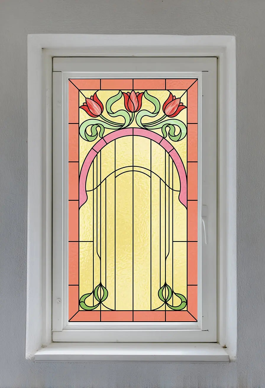 Art Nouveau Floral Privacy Window Film for Front Door Glass Creative Windows