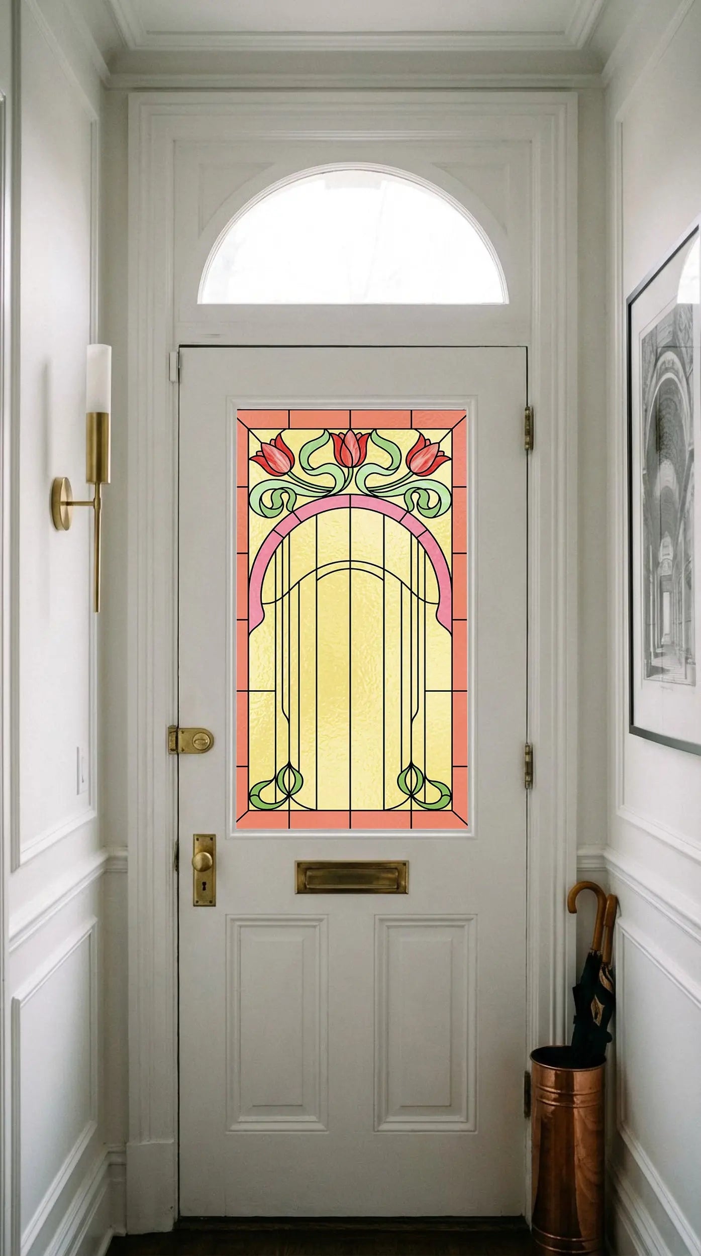 Art Nouveau Floral Privacy Window Film for Front Door Glass Creative Windows