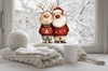 Santa and Reindeer Christmas Window Cling – Cute Festive Design with Snowy Background, Cosy Jumpers & Holiday Cheer