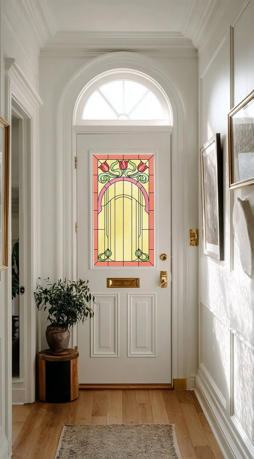 Art Nouveau Floral Privacy Window Film for Front Door Glass Creative Windows
