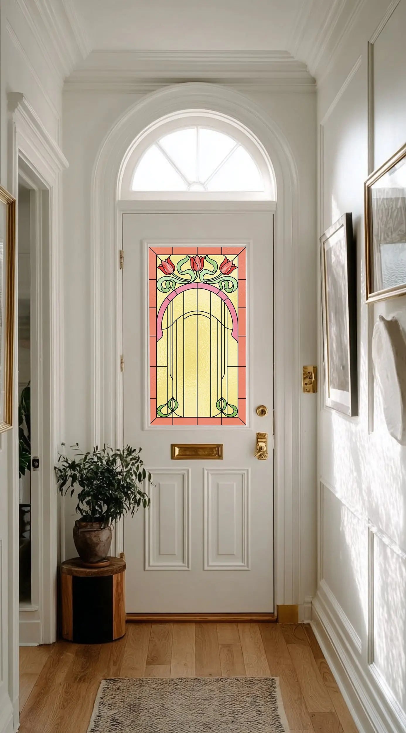 Art Nouveau Floral Privacy Window Film for Front Door Glass Creative Windows