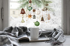 Rustic Christmas Window Sticker – Hanging Ornaments & Pine Garland Design Creative Windows
