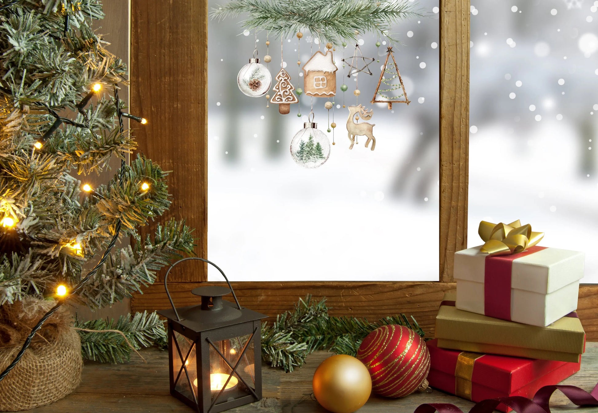 Cosy Winter Christmas Window Sticker – Scandinavian Ornament Design Creative Windows