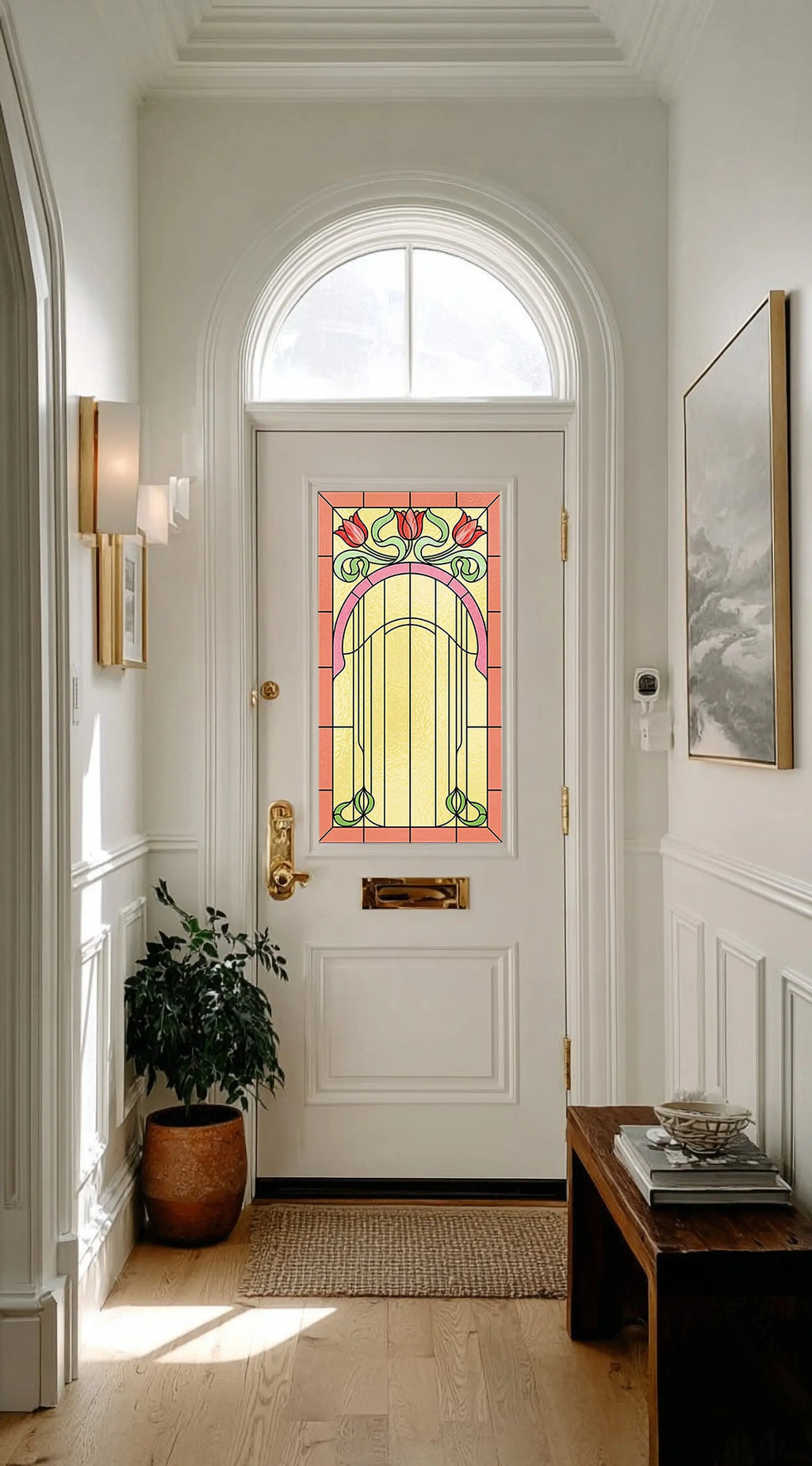 Art Nouveau Floral Privacy Window Film for Front Door Glass Creative Windows